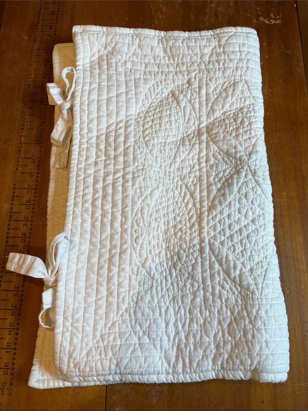 POTTERY BARN *Standard* White Quilted Linen Tie Pillow Sham